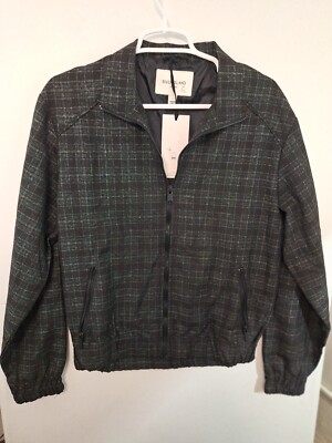 River Island London Men's Small Black Plaid(ish) Full Zip Jacket NWT