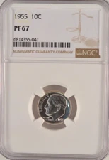 1955 Proof Roosevelt Dime 10c NGC Certified PF67