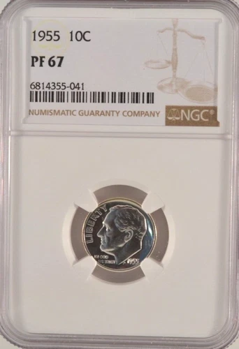 1955 Proof Roosevelt Dime 10c NGC Certified PF67