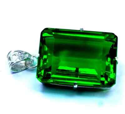 AA+ Natural Green Color Topaz Pendant 95 Ct+ 925 Silver Emerald Cut AG Gemstone