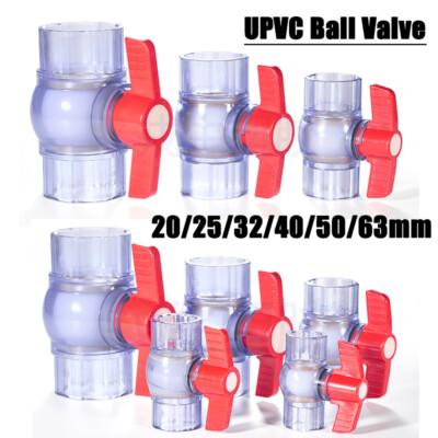 Clear UPVC Ball Valve Plumbing Fittings On/Off Valve For Aquarium Fish Tank Pond