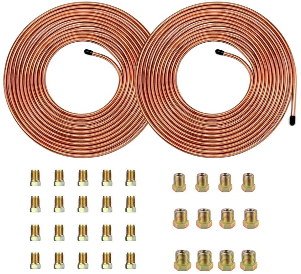 50 Ft. Roll Of 3/16” Tube Kit Copper-Coat Brake Line Tubing 32 Fittings (2 Sets) - Image 3 of 4