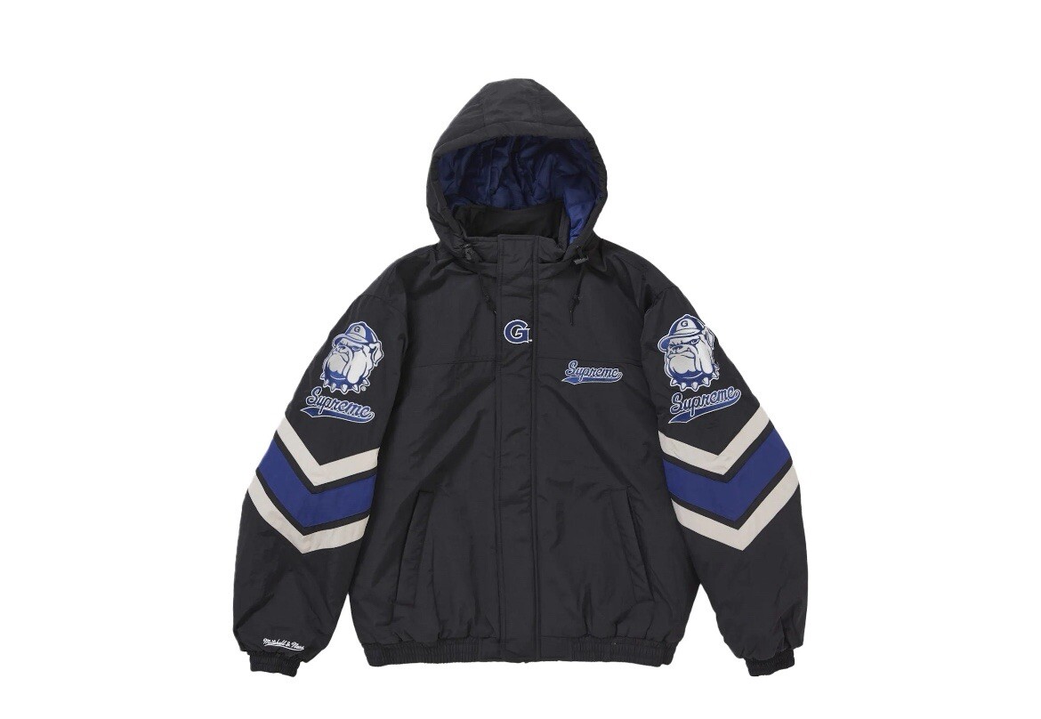 Supreme Mitchell & Ness NCAA Hooded Stadium Jacket Black Supreme Mitchell & Ness NCAA Hooded Stadium Jacket Black