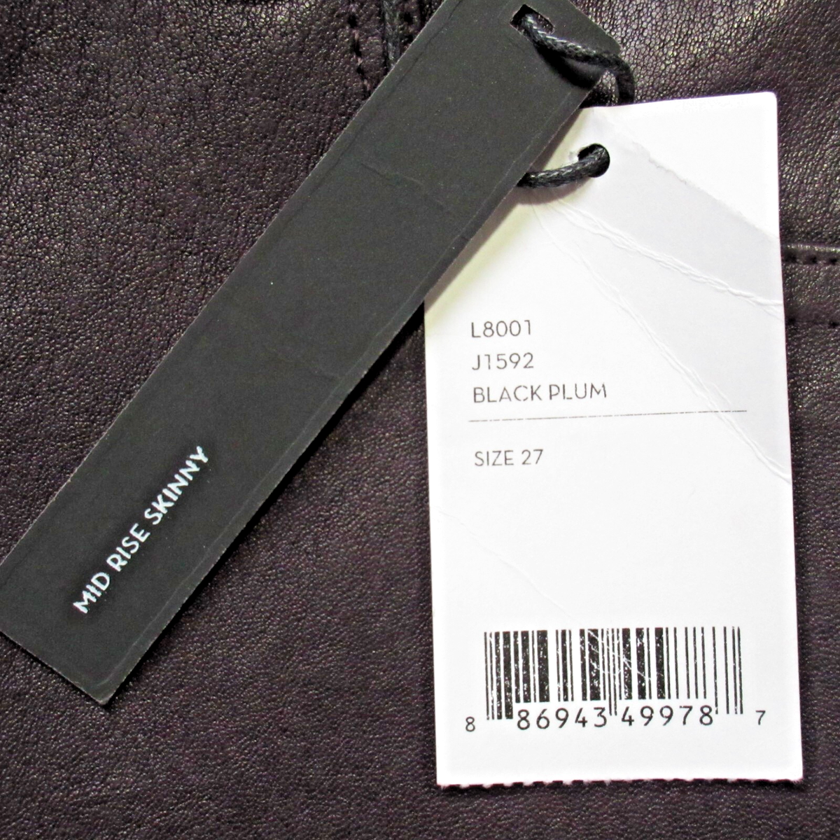 NWT J Brand L8001 Mid Rise Leather Skinny in Black Plum Ankle Zip