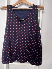 Sleeveless Polka Dot Womens Top XL Navy Red Dots by Naif  V Neck Blouson Bottom