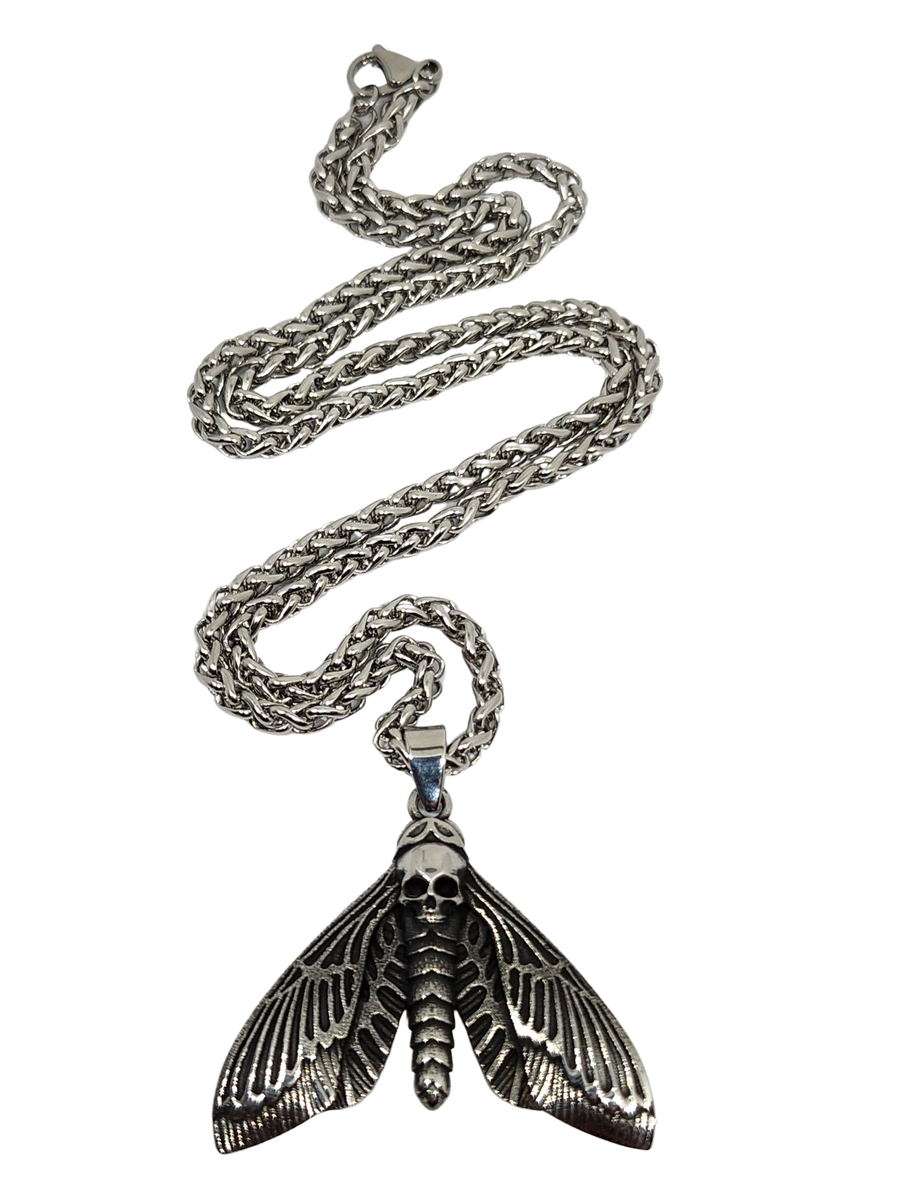 Collier Pendentif Tête De Mort Sphinx (Hawk Moth) – Chaîne En Acier Inoxydable 56cm