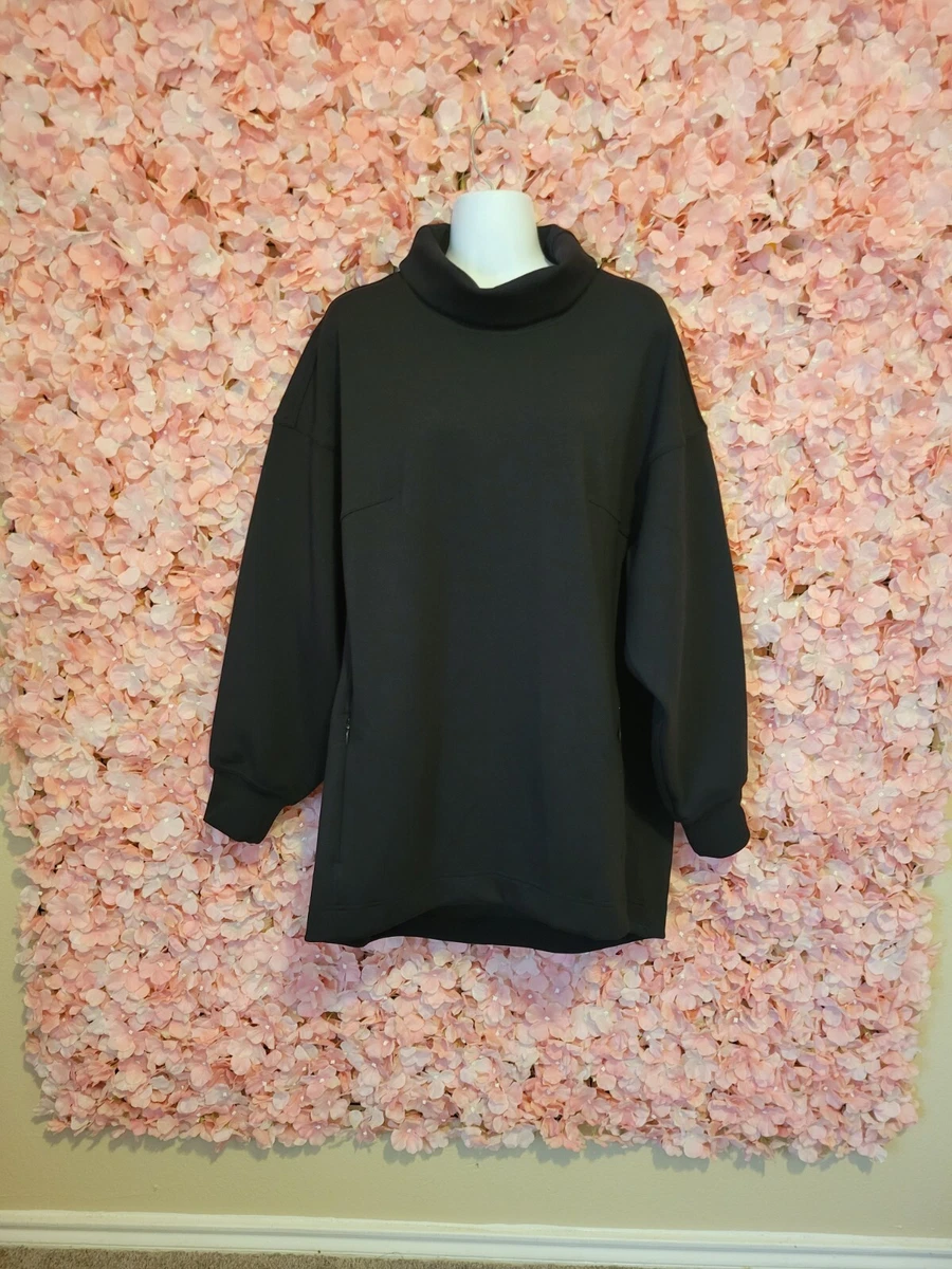 LULULEMON 🍉 Sweater Dress Pullover Black Solid Pleated Back Size 10 High  Neck