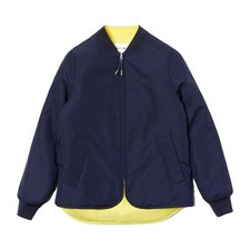 Lacoste Womens Bf8346 Seamlessly Quilted Reversible Bi-material Rain Jacket, Nav