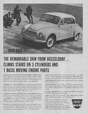  60 Auto Union DKW 1000? 3-cylinder, BOLD B&W, USA Issue Mag Ad. US Mail: $3.60