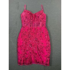 Sherri Hill Hot Pink Sequin Lace Corset Mini Dress Size 4 Homecoming Cocktail