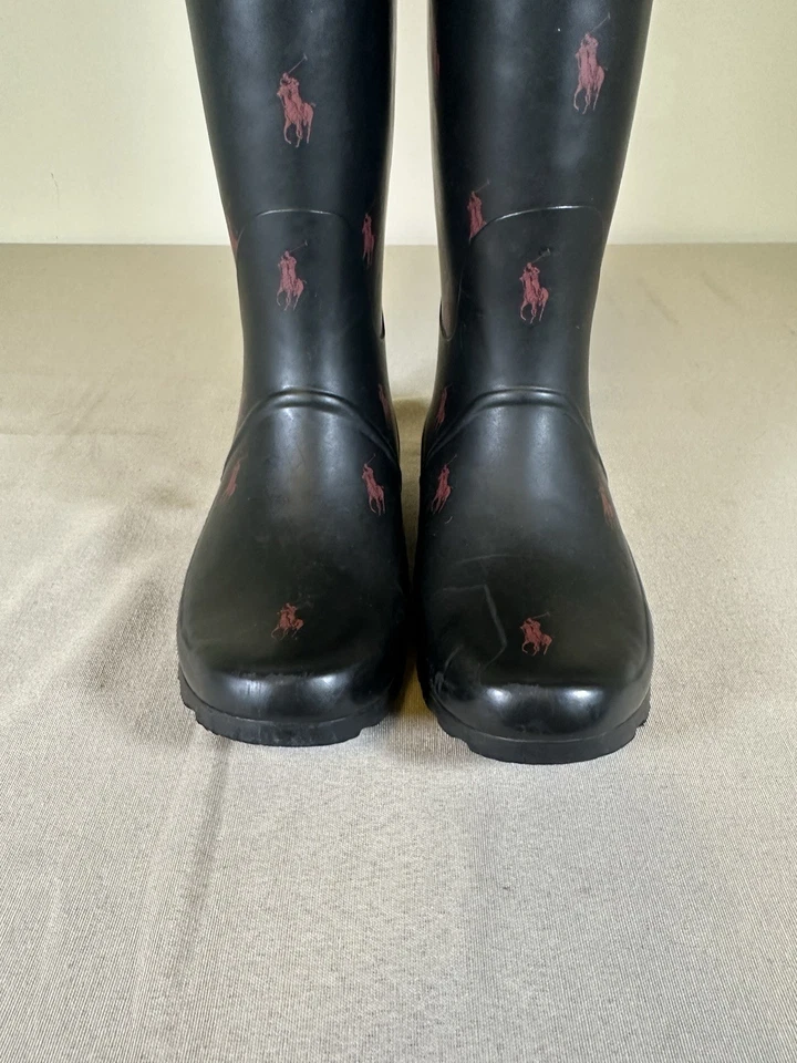 Polo Ralph Lauren Botas de Chuva Adulto Tamanho 7 Preto Vermelho Todo Pônei Feminino’ - Imagem 2 de 4