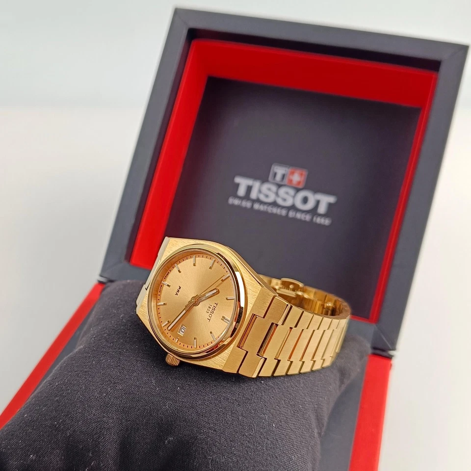 Швейцарские кварцевые часы Tissot PRX 35 мм циферблат цвета шампанского нержавеющая сталь T1372103302100 - Изображение 4 из 4