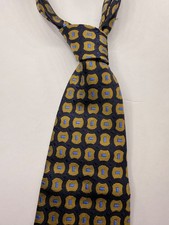 Bergamo New York Pure Silk Tie Hand Made Navy Gold Blue Geometric Necktie