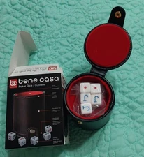 Bene Casa  Poker Dice,Cubilete,black  Leather, Interior  Red,5 Pocker Dice.new.