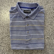 Vintage Reebok Golf Polo Mens L Blue Striped Cotton Short Sleeve Collared Shirt