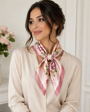 2pcs Floral Satin Square Scarves 27.5x27.5 Blue Pink Polyester Head Neck Wrap