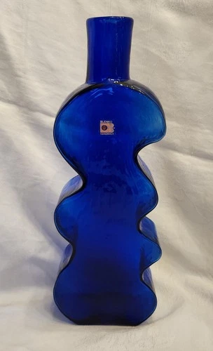 Vintage BLENKO Saffire Blue Puzzle Vase Hand Blown Art Glass 16 Inches Tall