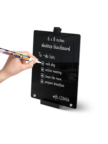 Black Acrylic Dry Erase Board with Stand - 6 x 8”, Desktop Whiteboard with Ma...