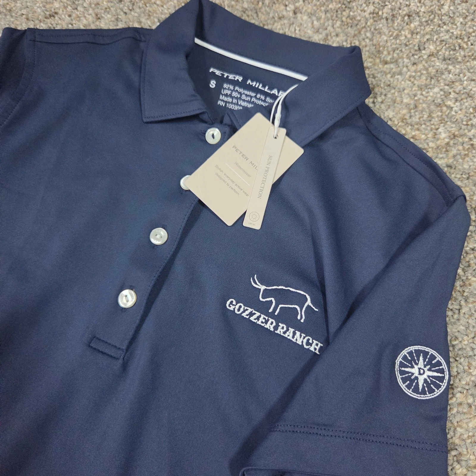 Peter Millar Gozzer Ranch Womens Navy Blue Sun Protection Golf Polo Shirt S NEW