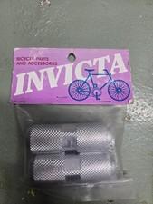Vintage Invicta BMX Bicycle Pegs Silver Steel 3/8 Axle 4.75x1.5 NOS Pair 980287