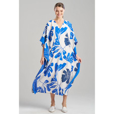 Natori Palma Caftan Women's XS Blue Milti Floral Side Slits V-Neck DDR2225