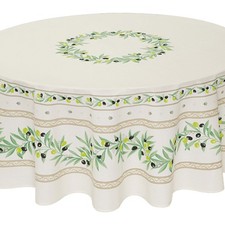 Gartentischdecke Rund Outdoor Tischdecke 180 cm Baumwolle Beschichtet Olive Ecru