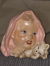 MAM Originals Made Of Ceramic Wall Plaque Of A Small Child With Teddy 1950s-60s