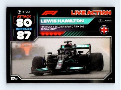 #219 2022 Topps Turbo Attax F1 Live Action Lewis Hamilton