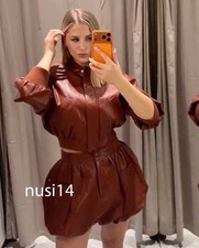 ZARA NEW WOMAN SS26 BRICK FAUX LEATHER SHOULDER PAD BOMBER JACKET 3046/068/701