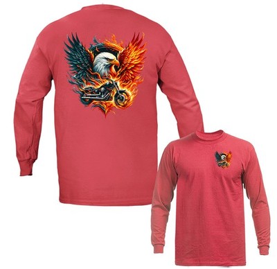 Flaming American Eagle Motorcycle Patriotic Biker Long Sleeve T-Shirt