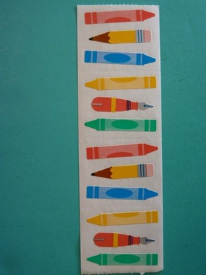 Vintage 1984 Mrs. Grossman's Stickers CRAYONS & WRITING TOOLS (4) Mods 2'' x 1.5''