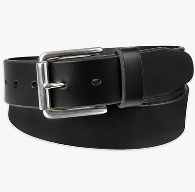 DOCKERS MEN'S BELT BLACK 100% LEATHER - Casual Classic Silver Buckle Size 34