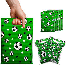 Soccer Party Favor Bags with Handles 100 Pack Green Football Theme Gift Bags for