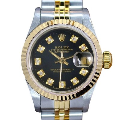 Rolex Datejust 69173 18KY & Steel Black Diamond Dial Fluted