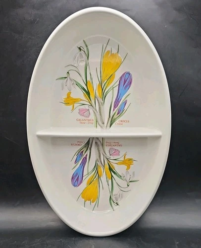 Portmeirion Botanic Garden Snow-Drop Crocus Divided Oval Casserole 11"