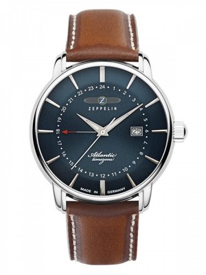 Zeppelin Herrenuhr mit Lederband Serie Atlantic Quarz GMT Datum 8442-3 !!! Aktio