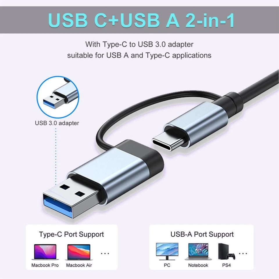 Aluminum USB C & USB Hub 7-in-1 with USB 3.0, USB-C Ports for PC/Laptops/MacBooK - Image 3 of 4