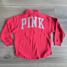 PINK Victoria's Secret Jacket Sweatshirt Womens Medium Red Full Zip Glitter Logo