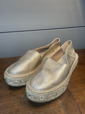 ALDO OCERADDA SIZE 7 ROSE GOLD DIAMANTE REAL LEATHER ESPADRILLES FLAT SHOES
