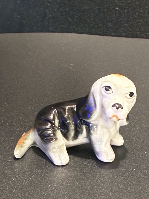 Miniature Vintage Bone China Figurine Dog Basset 2.5”