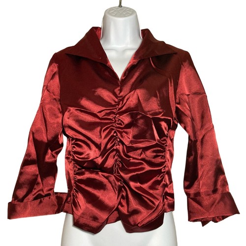JS Boutique Women's Collared Taffeta Stretch Ruched Front Long Sleeves Blouse XS