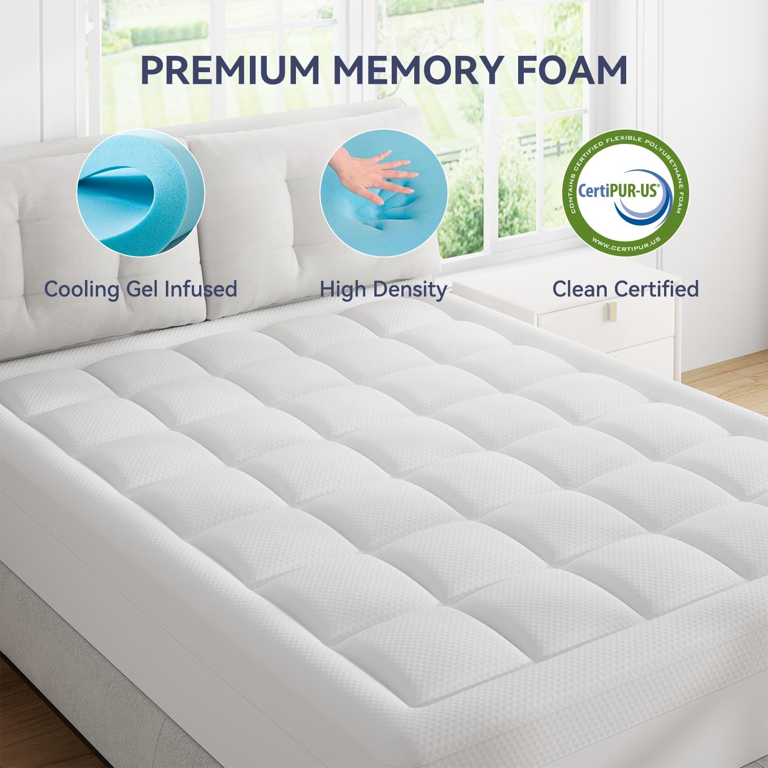 Queen Size Dual Layer 3 Inch Memory Foam Mattress Topper, 2 Inch Cooling High...
