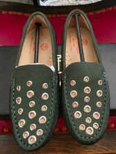 Marc Joseph NY Unisex Kids Leather Mott St Forest Green w/Grommets Loafer 13.5M