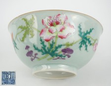 Antique Chinese Celadon Famille Rose Porcelain Flower Bowl QIANLONG 18th C QING