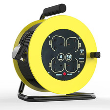 50M Extension Lead Heavy Duty Cable Reel, Four Socket Open Cable Reel Extension