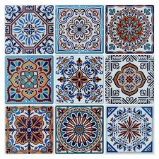 Peel and Stick Backsplash Tile Stickers, Colorful Talavera Aquamarine Blue