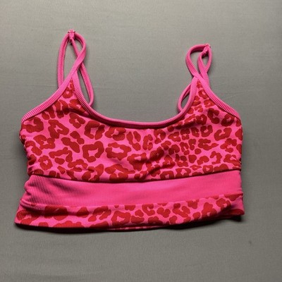 Beach Riot Love Leopard Emmy Bikini Top See Msmts Size S Hot Pink Ribbed