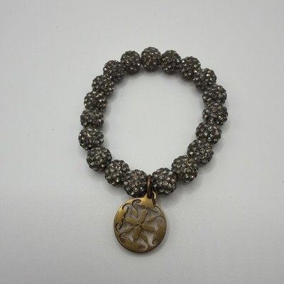 Rustic Cuff Gray Emerson Stretch Bracelet Sparkly Beads Golden Logo Charm