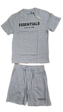 Fear Of God Essentials 100 Cotton Tee Shorts Set Slim Fit Gray Small. New