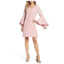 Eliza J Pink V Neck Dress Bell Sleeves Career Cocktail Party